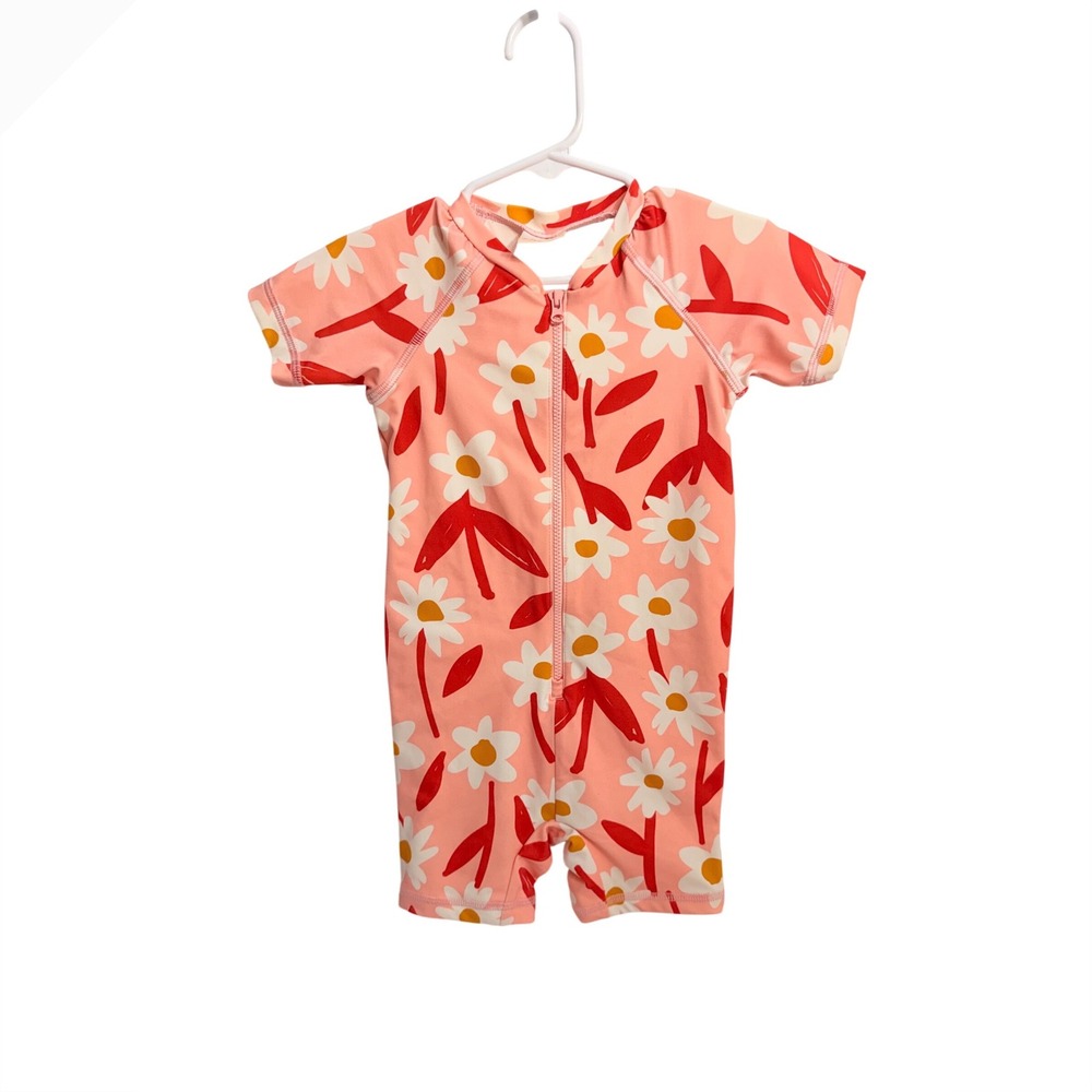 HANNA ANDERSSON | Pink Daisy 1 Piece Rash Guard Zip 2T |